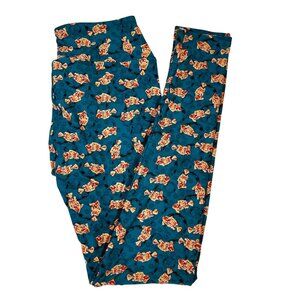 LuLaRoe Goldfish Koi Fish Blue Water Bubbles Black Orange Leggings One Size OS